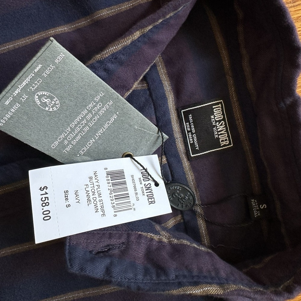 NWT Todd Snyder Stripe Buttonn Down Flannel Shirt Men Small‎ Navy Plum Preppy - Picture 4 of 9